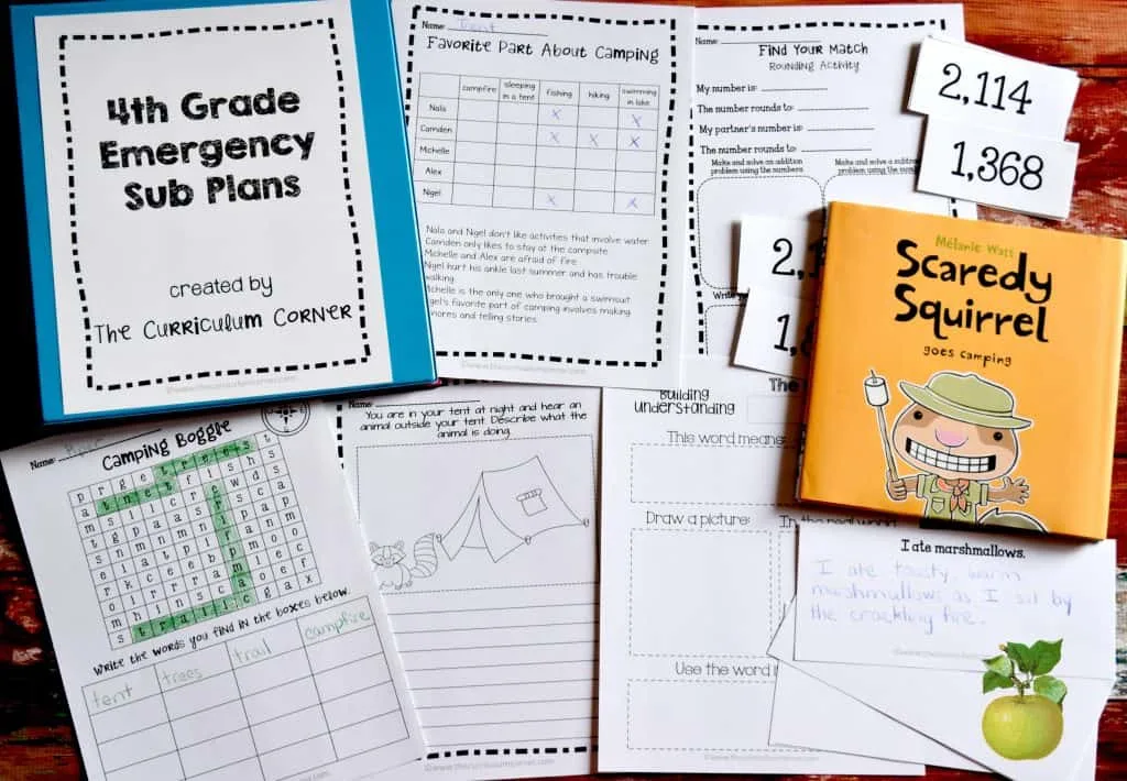 These free 4th grade sub plans have been created by The Curriculum Corner and are perfect for when something unexpected happens and you can't make it to school!