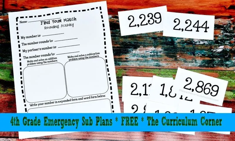 FREE 4th Grade Sub Plans from The Curriculum Corner FREEBIE