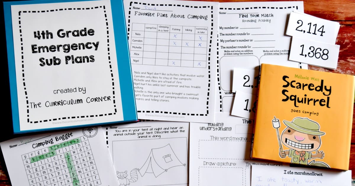 4th Grade Sub Plans Set 2 The Curriculum Corner 456
