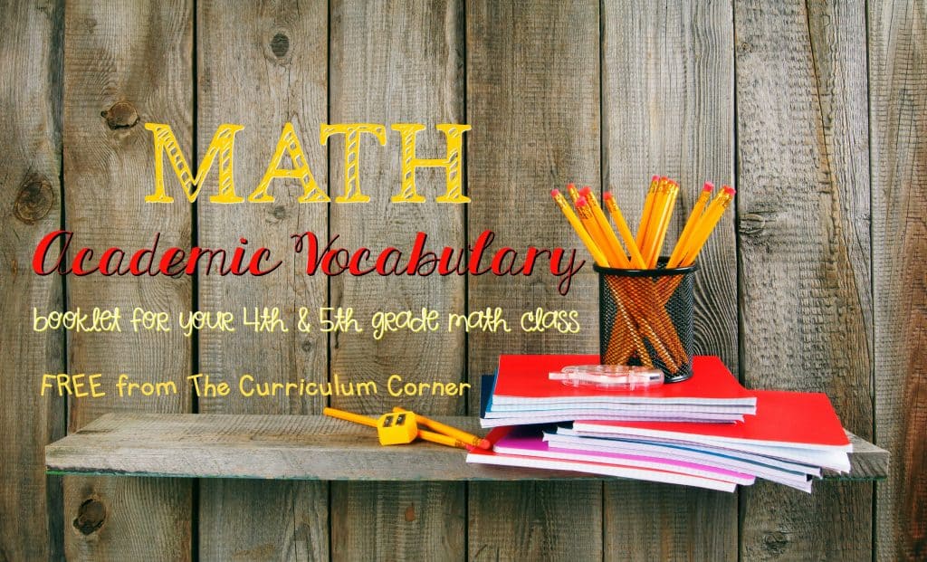 FREE Academic Math Vocabulary Booklet from The Curriculum Corner | FREEBIE