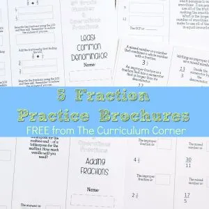 FREE 5 Fraction Practice Brochures from The Curriculum Corner