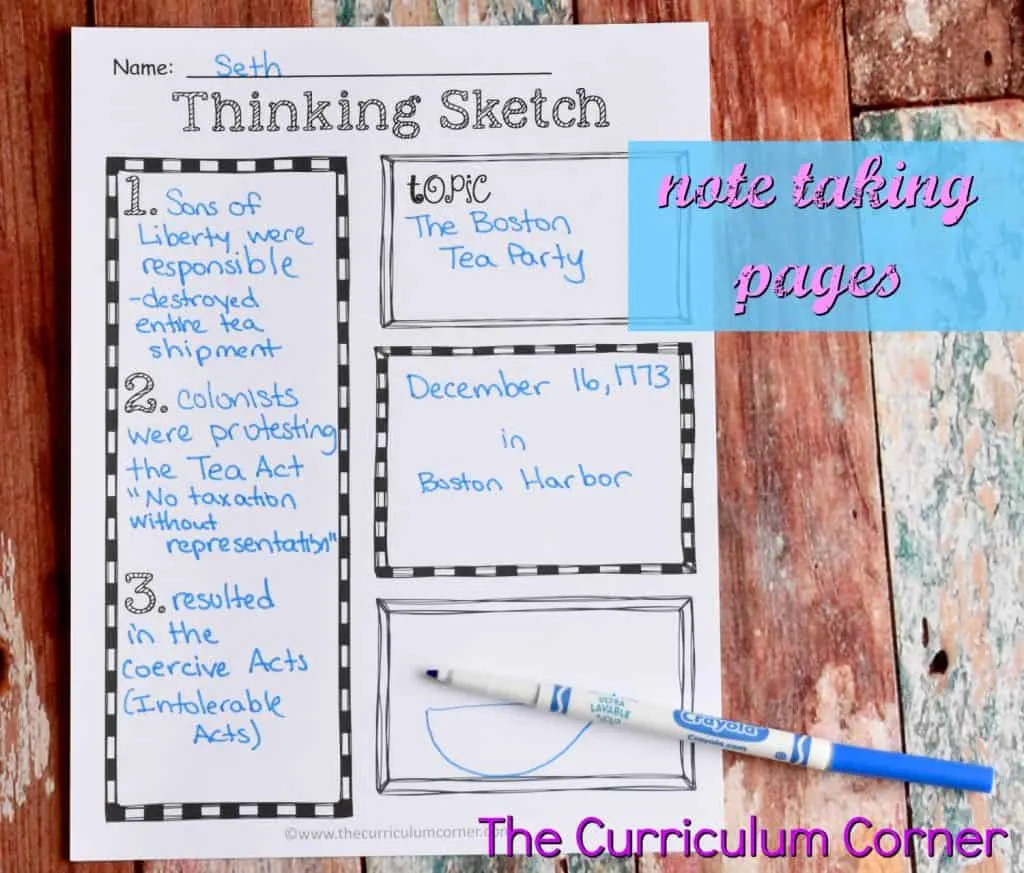 FREE Thinking Sketch Note taking pages from The Curriculum Corner 3