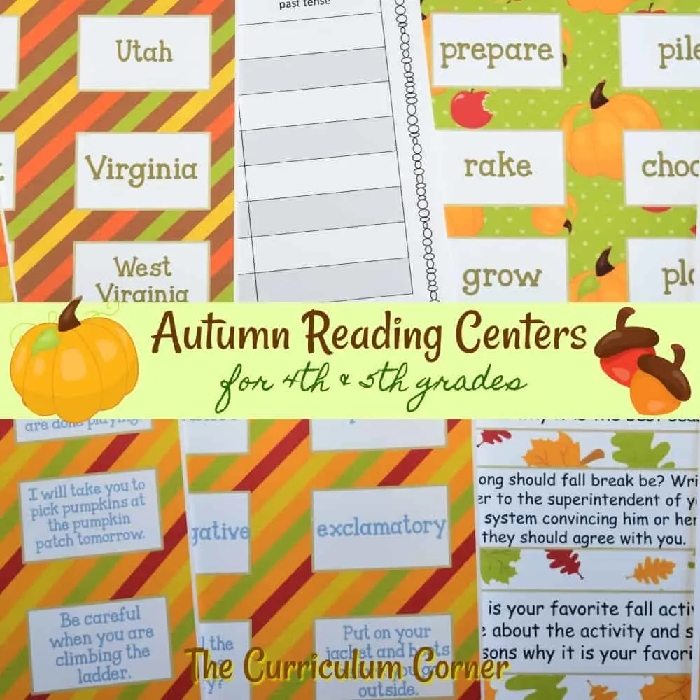 FREE Fall Reading Centers from The Curriculum Corner 2