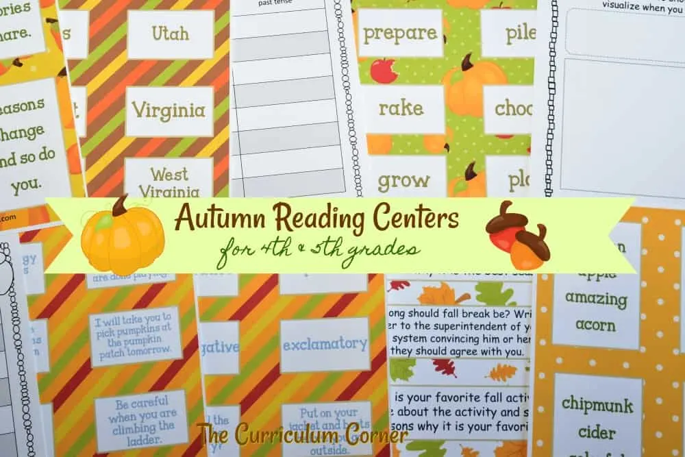 FREE Fall Reading Centers from The Curriculum Corner