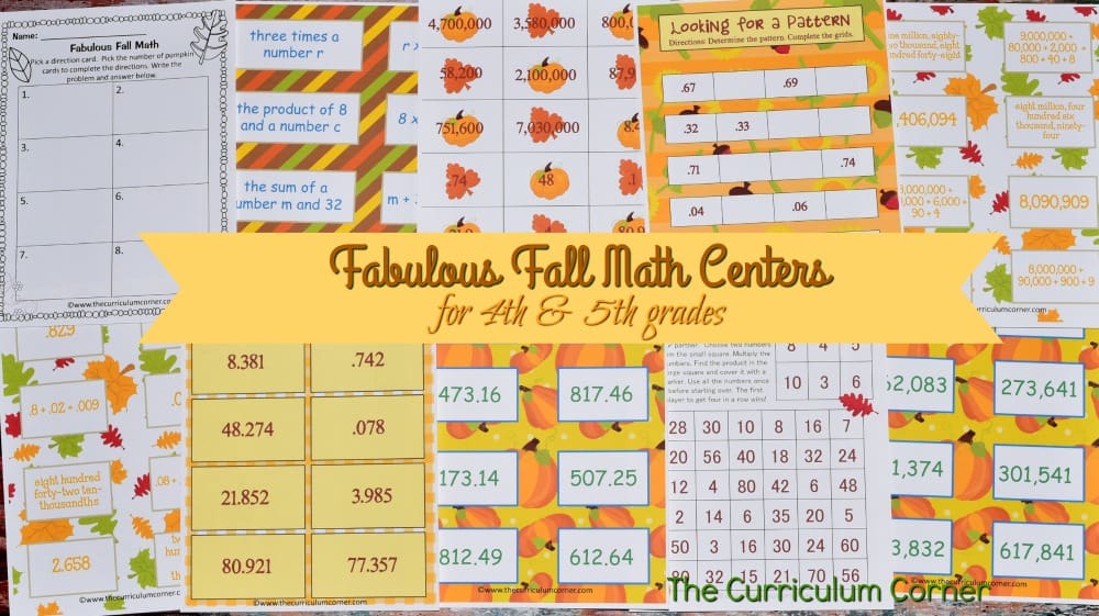 FREE Fall Math Centers for 4th & 5th Grades from The Curriculum Corner 4