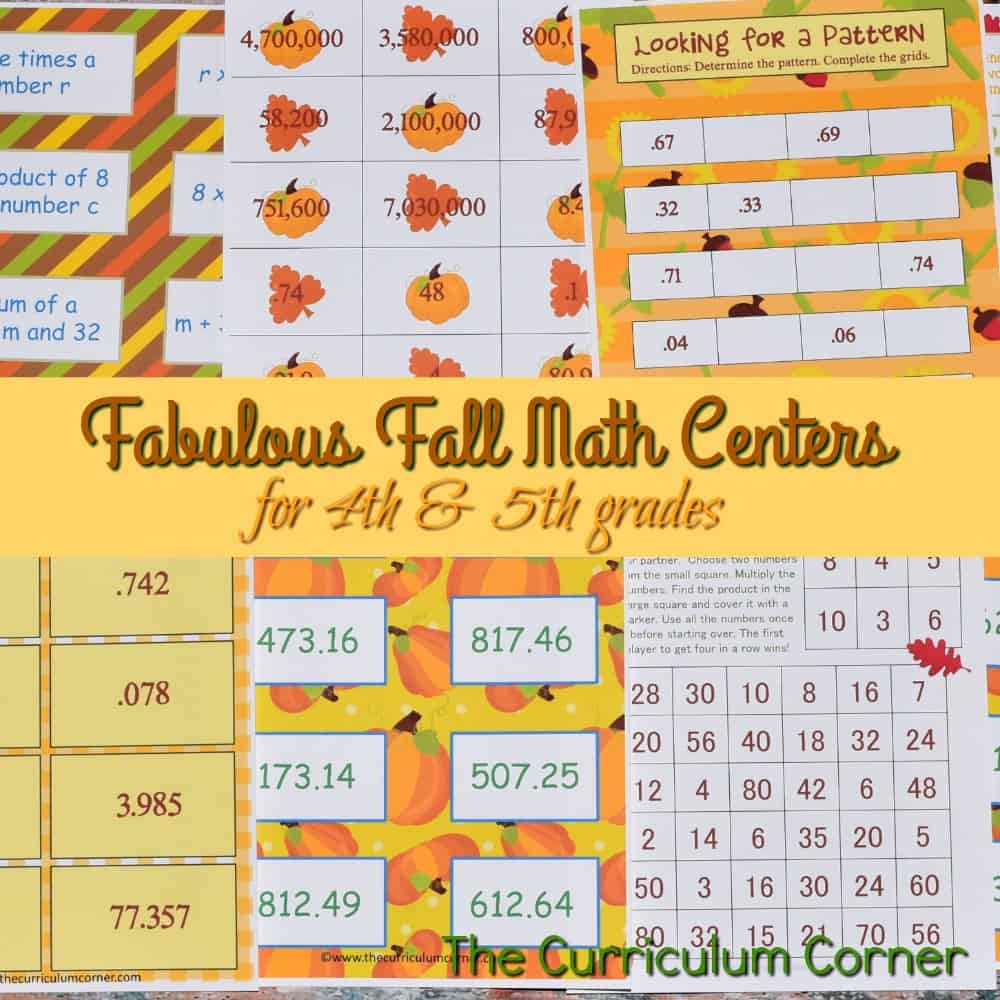 FREE Fall Math Centers for 4th & 5th Grades from The Curriculum Corner