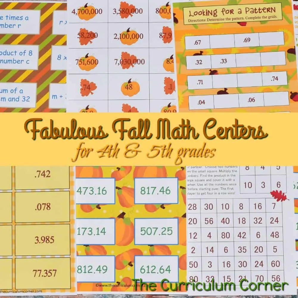 FREE Fall Math Centers for 4th & 5th Grades from The Curriculum Corner