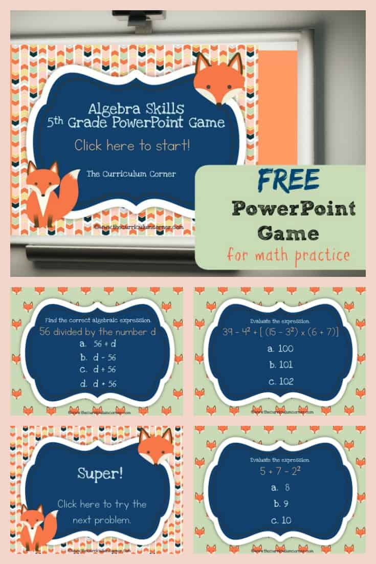 FREE 5th Grade Algebra Game for PowerPoint from The Curriculum Corner | Order of Operations 3