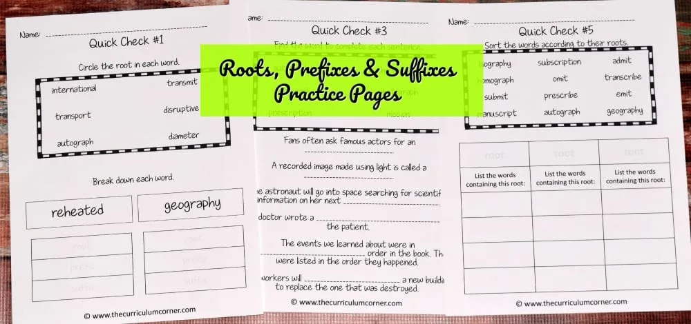 Roots, Prefixes & Suffixes Instruction Pack from The Curriculum Corner | PowerPoint | Games | Centers | Worksheets FREE 3