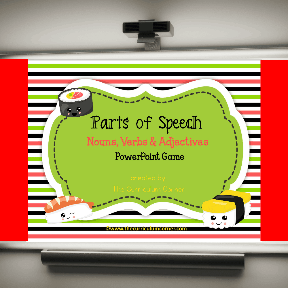 FREE Parts of Speech PowerPoint Game | The Curriculum Corner | Nouns, Verbs, Adjectives 3