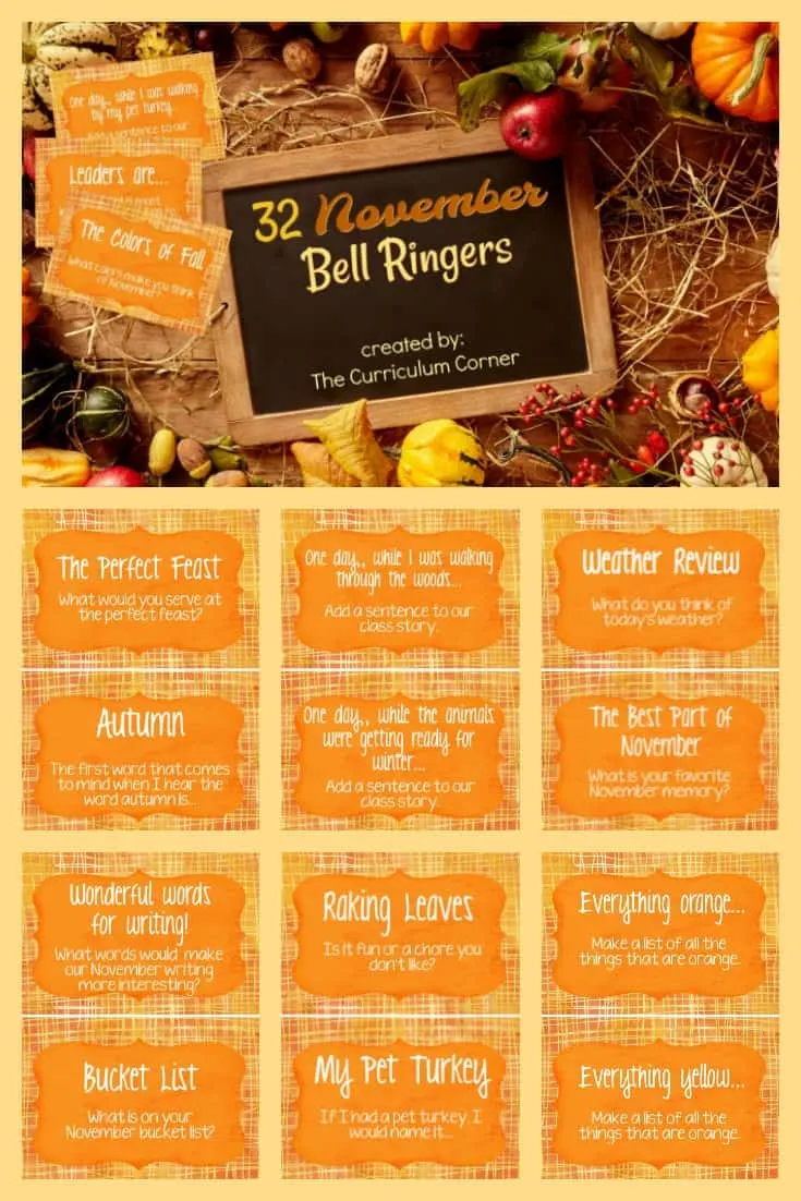 FREE November Bell Ringers Morning Welcome Prompts from The Curriculum Corner