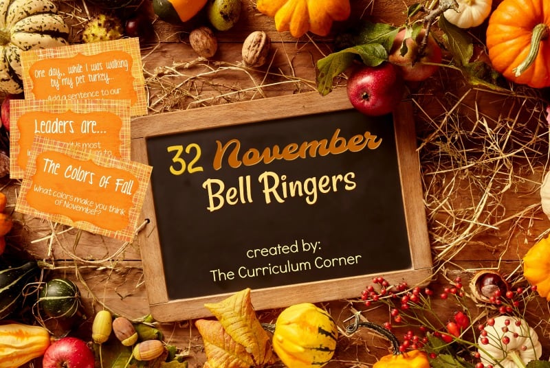 FREE November Bell Ringers Morning Welcome Prompts from The Curriculum Corner