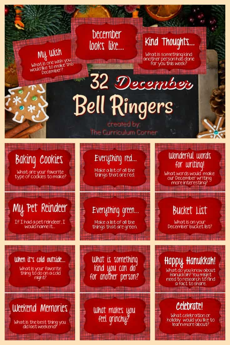 FREE December Bell Ringers Morning Welcome Prompts from The Curriculum Corner