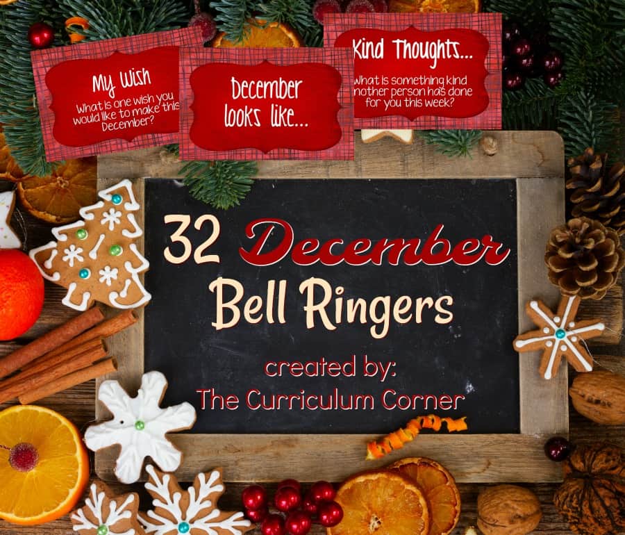 FREE December Bell Ringers Morning Welcome Prompts from The Curriculum Corner