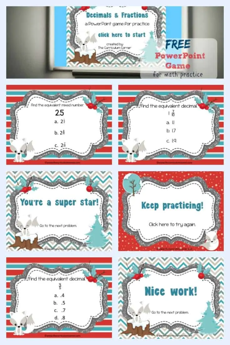 Decimals & Fractions Game for PowerPoint free from The Curriculum Corner