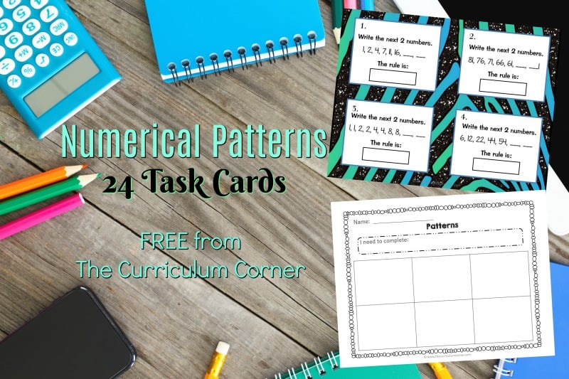 Use these free numerical patterns task cards for a math center activity or as a SCOOT game in your math classroom.