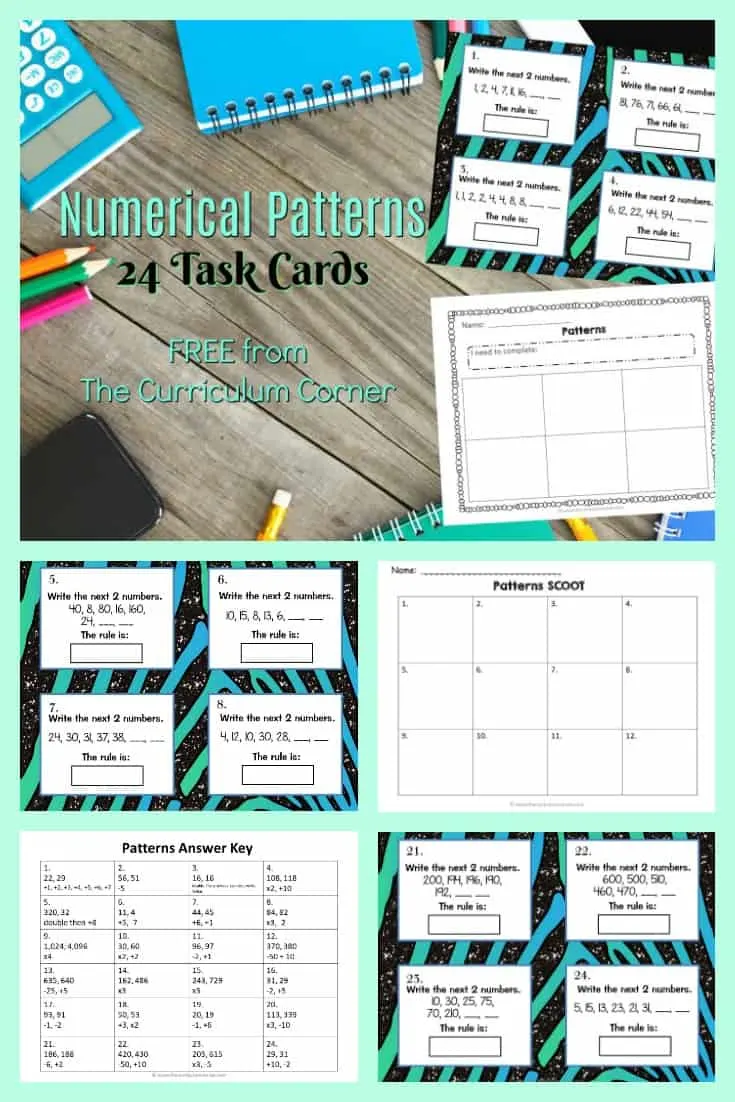 FREE Numerical Patterns Task Cards from The Curriculum Corner