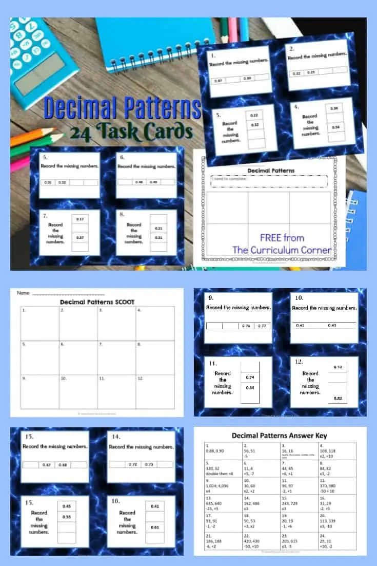 Decimal Pattern Grids Task Cards from The Curriculum Corner