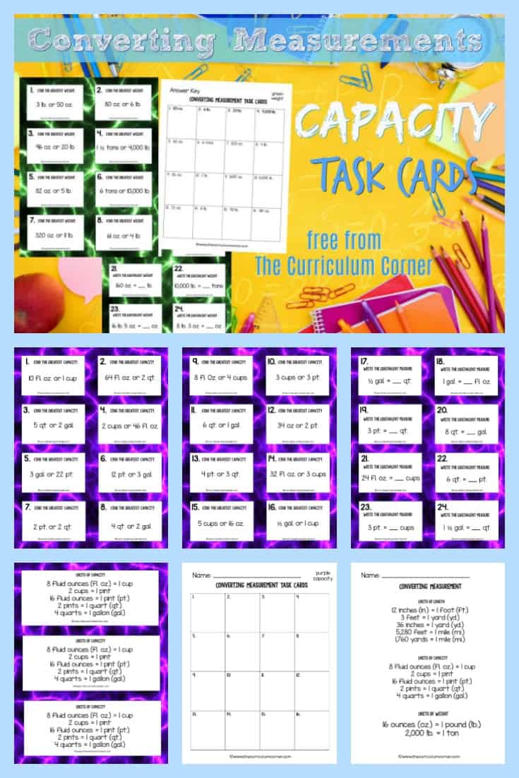 This collection of 32 converting capacity task cards will give your students practice with fifth grade math skills. 2