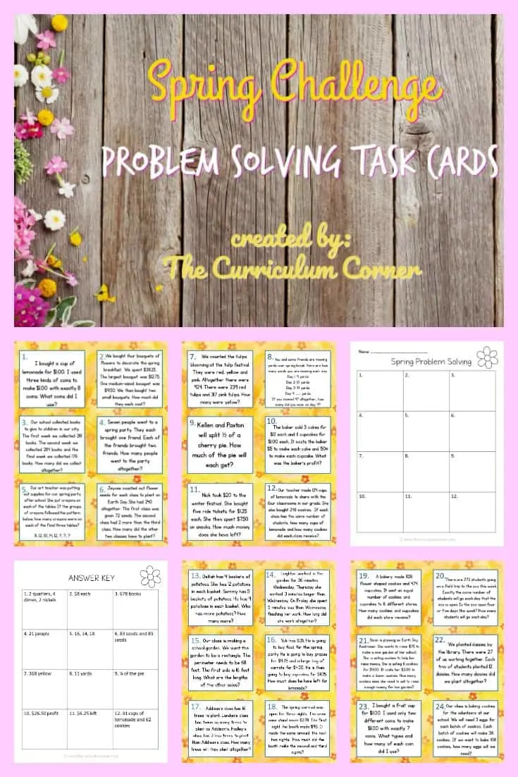 Spring Challenge Problem Solving Cards FREE from The Curriculum Corner