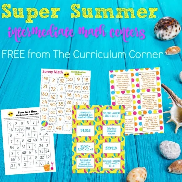 FREE Intermediate Math Centers for Summer from The Curriculum Corner