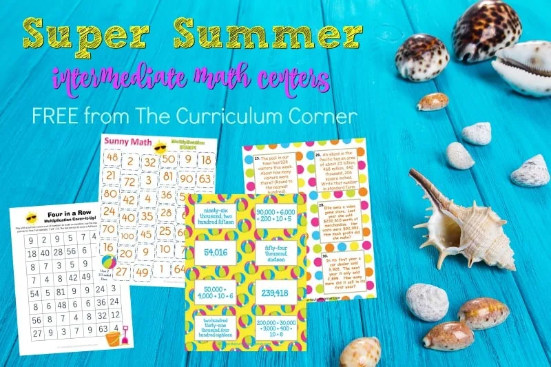 This Super Summer Intermediate Math Centers Set is designed for summer themed math practice in intermediate classrooms. Free & perfect for some of your end of year math centers!