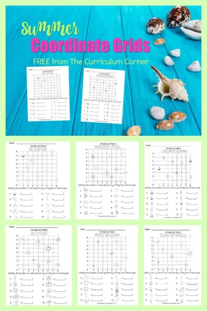 FREE Summer Coordinate Grid Pages from The Curriculum Corner