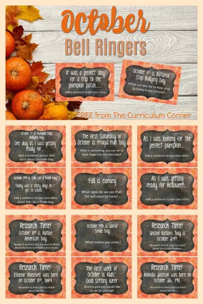 FREE October Bell Ringers from The Curriculum Corner