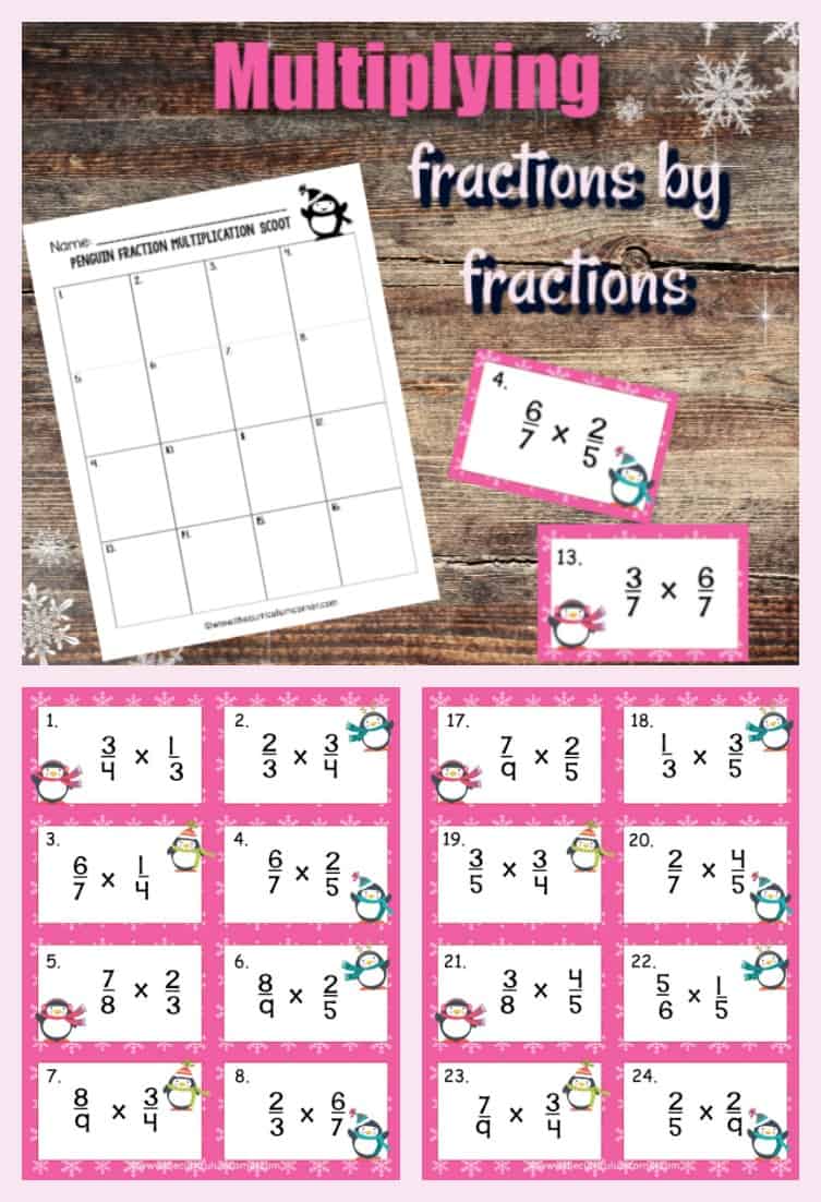 This Penguin Multiplying Fractions Scoot Game #2 (multiplying fractions by fractions) gives your students practice with multiplication of two fractions.