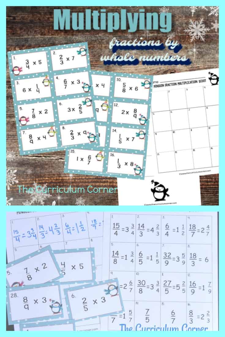 This Penguin Multiplying Fractions Scoot game (multiplying whole numbers by fractions) is great for practice or review this winter in your fourth or fifth grade classroom!