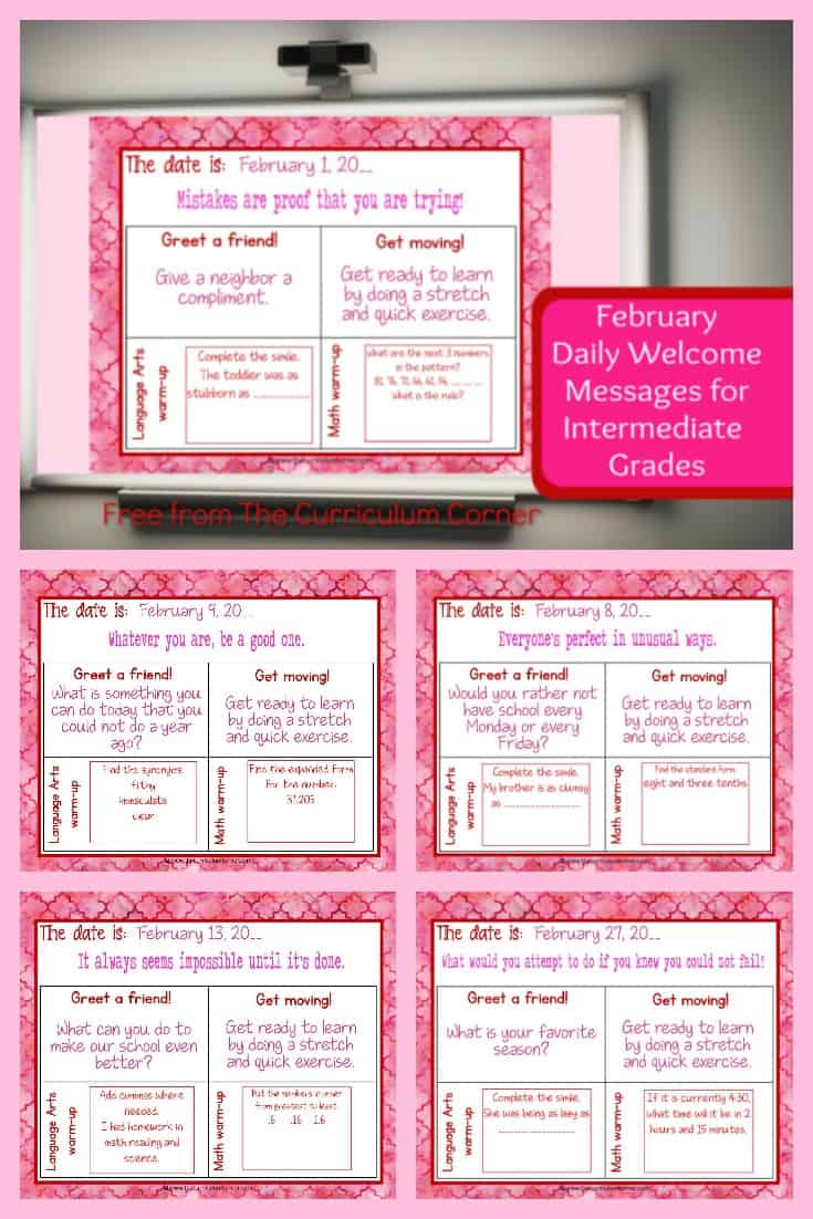 This set of free and editable Intermediate February Daily Welcome Messages is an easy way to get your students to enter the classroom and focus on the day ahead.