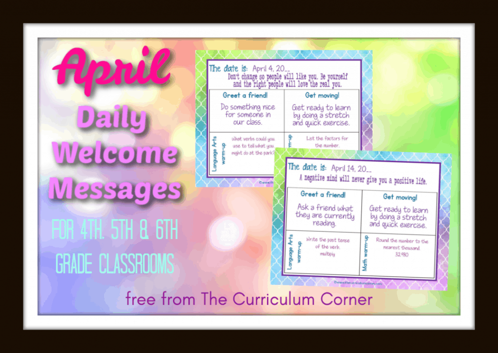 April Welcome Messages for Intermediate Grades