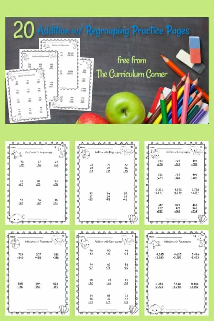 Addition with Regrouping Worksheets free from The Curriculum Corner