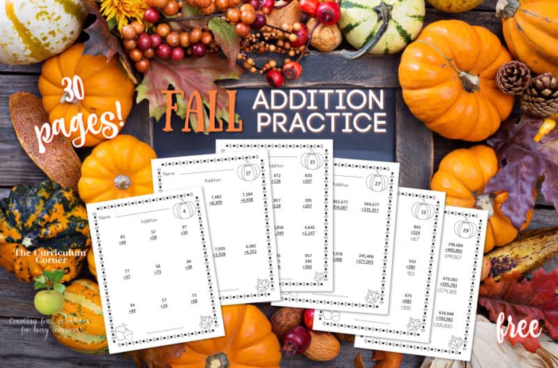 fall addition practice pages