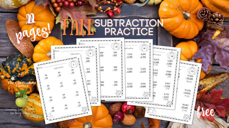 fall subtraction pages