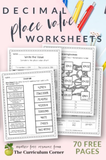 decimal place value worksheets the curriculum corner 4 5 6