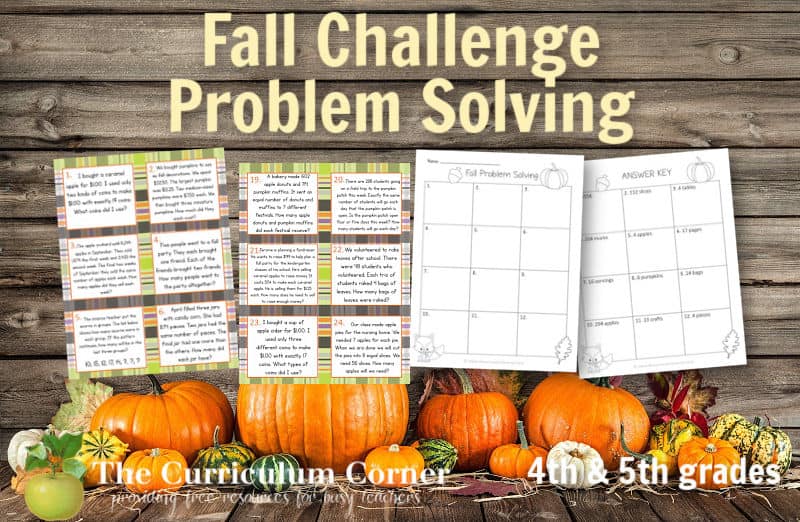 These challenging fall problem solving task cards are geared towards intermediate classrooms.