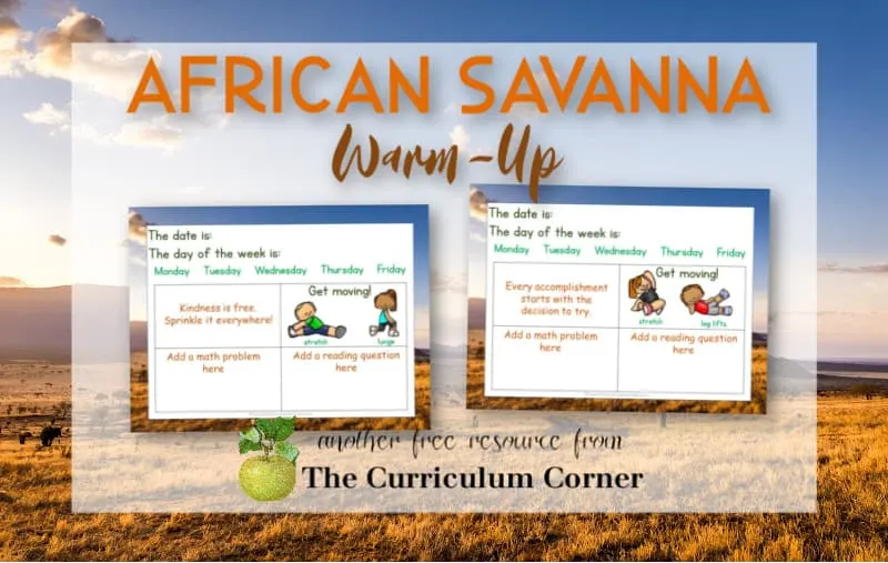 Virtual sub plans - African savanna editable warm up slides