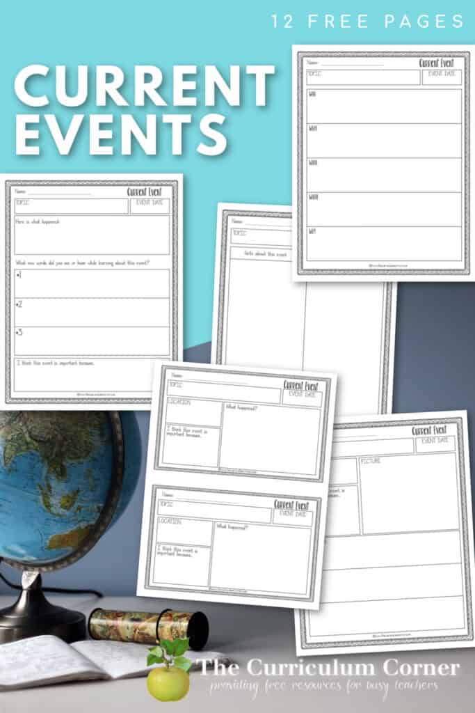 Download these free printable current events worksheets to help children record their learning in the classroom. Free pages from The Curriculum Corner.