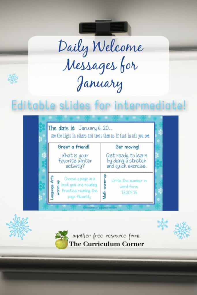 This set of free and editable Intermediate January Daily Welcome Messages is an easy way to get your students to enter the classroom and focus on the day ahead.