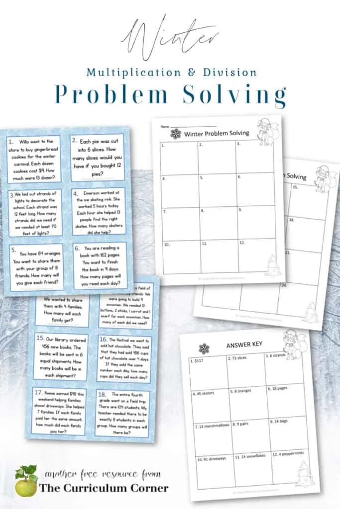 These winter problem solving task cards are designed to give your fourth grade math students extra practice with multiplication and division word problems.