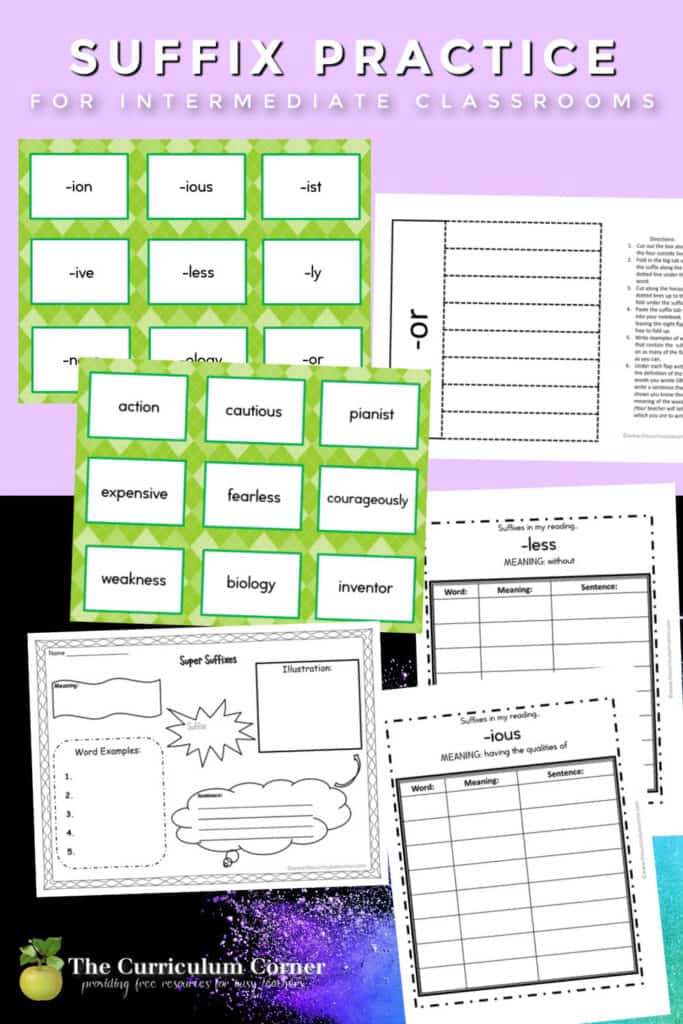 Use this free collection of printable suffix practice resources for prefix practice in your fourth, fifth or sixth grade classroom. 