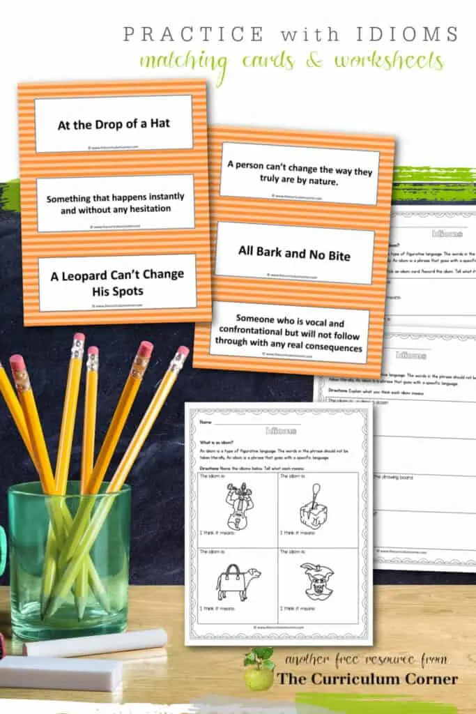 Download this set to provide practice with idioms to your students with a matching card set and printable worksheets.