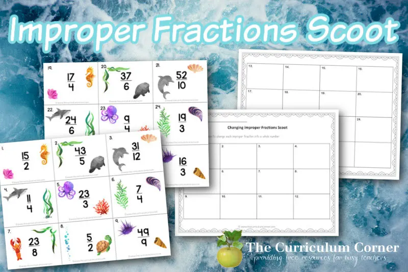 This improper fractions scoot will help your children practice changing improper fractions to mixed numbers.