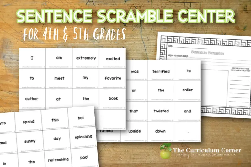 This sentence scramble center will provide your fourth and fifth grade students with an engaging sentence practice activity. Free from The Curriculum Corner.
