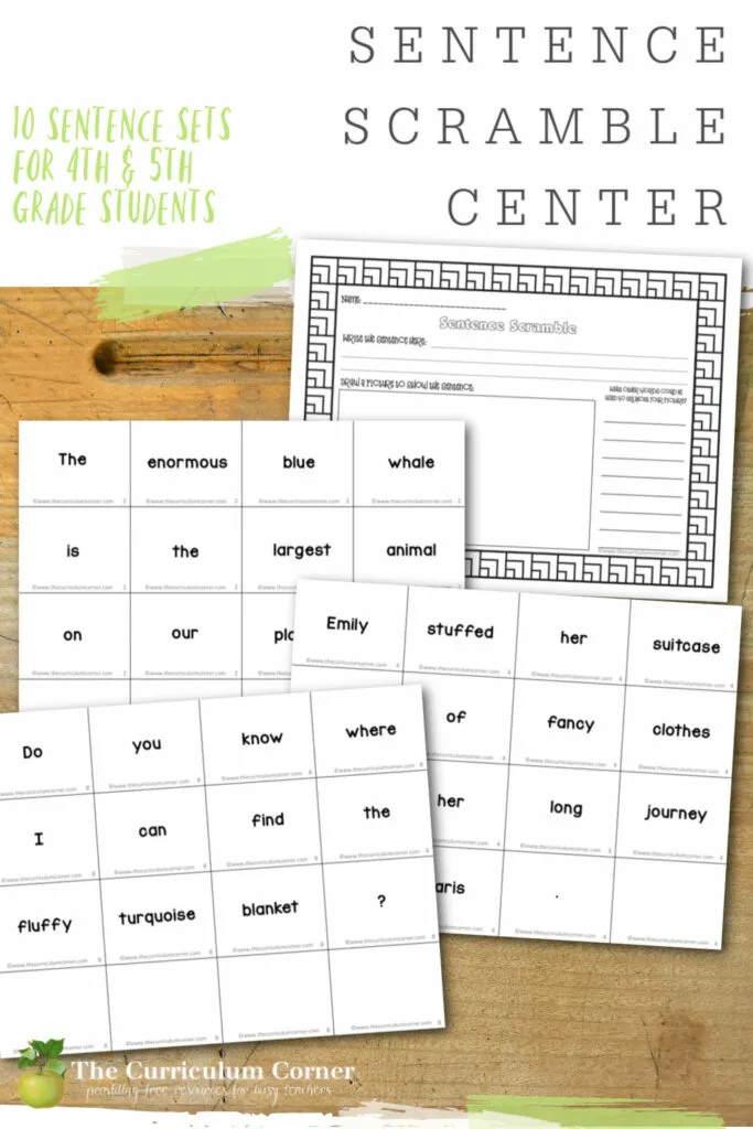 This sentence scramble center will provide your fourth and fifth grade students with an engaging sentence practice activity. Free from The Curriculum Corner.