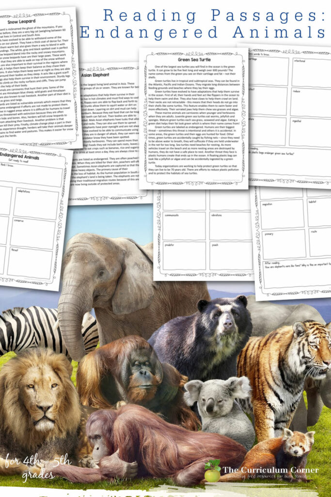 Endangered Animals Passages - The Curriculum Corner 4-5-6