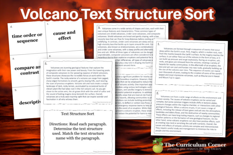This volcano text structure sort is designed to help students identify the different text structures.