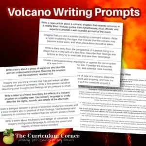 volcano writing prompts feature - The Curriculum Corner 4-5-6