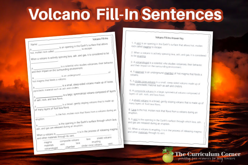 Use these volcano fill-in sentences during your volcano study.